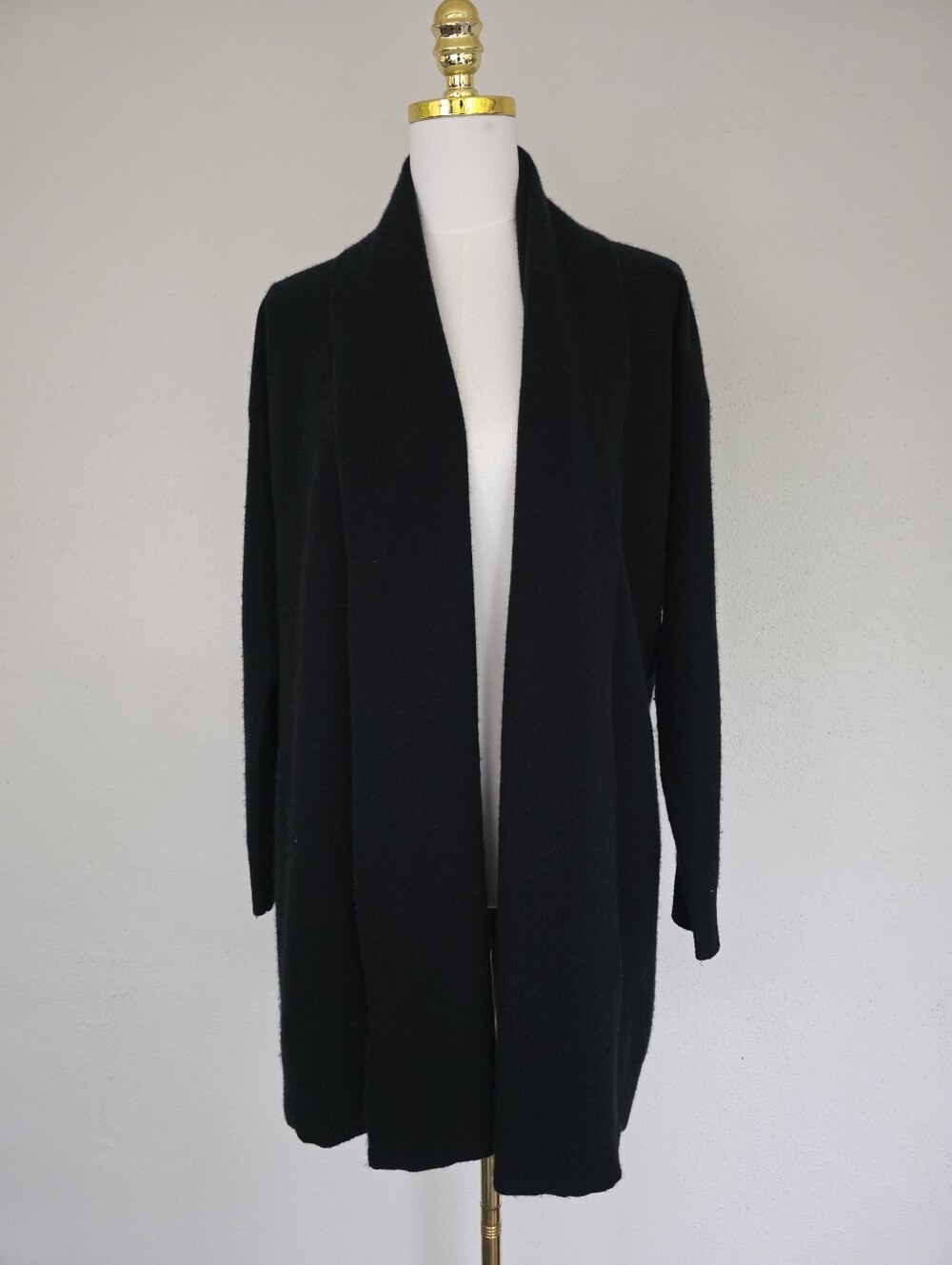 Lauren Ralph Lauren 100% Cashmere Black Open Front Long Cardigan Large - Picture 8 of 10